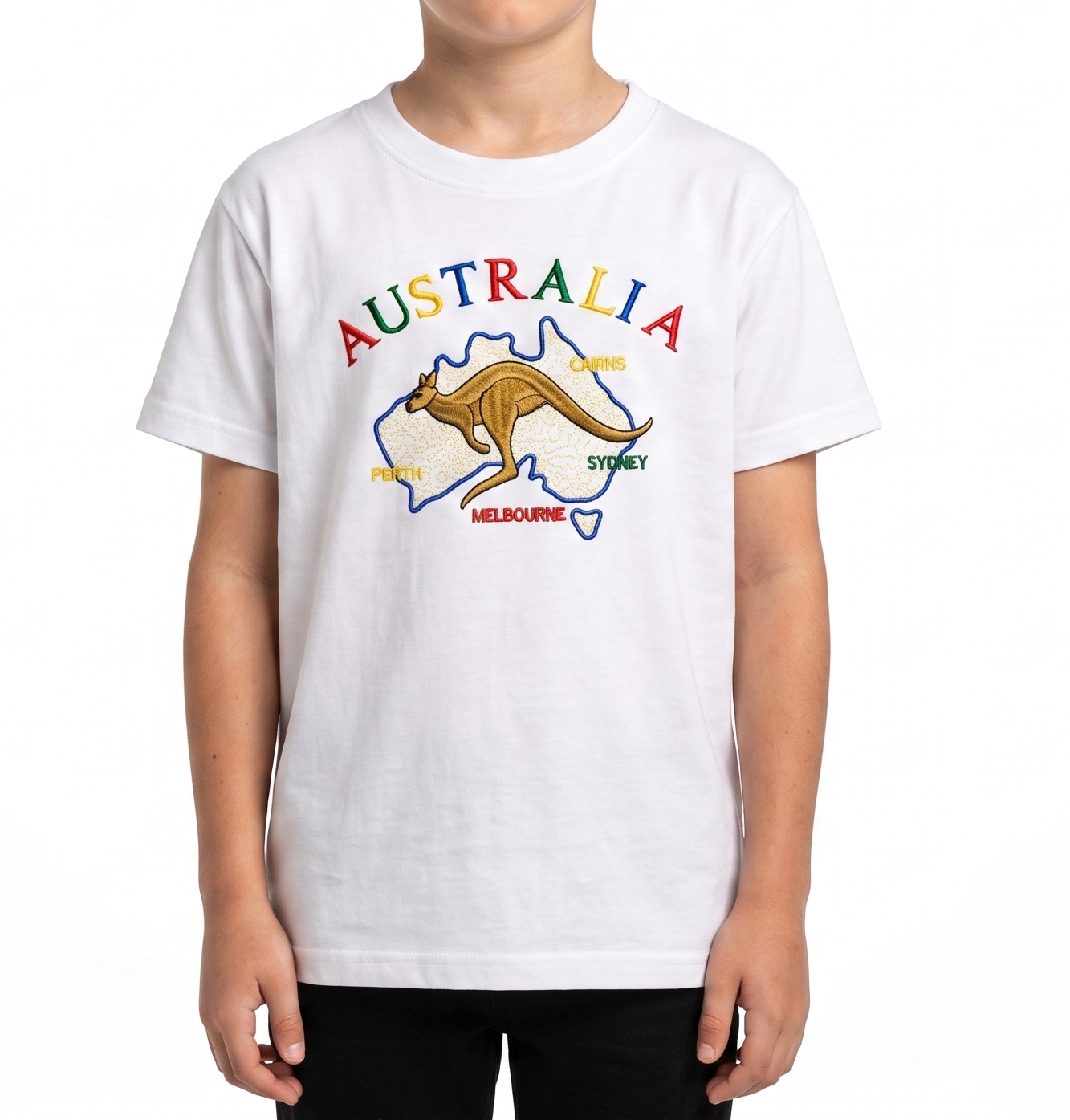 Kids Australia Kangaroo T Shirt Tee Childrens Child 100% Cotton Top - White